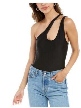 NWT WeWoreWhat Black Asymmetrical Bodysuit in Black, Size Large
